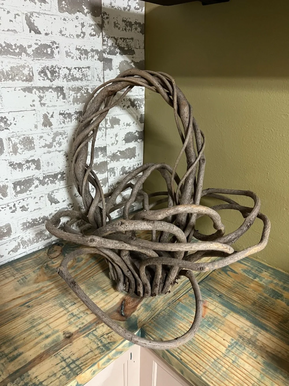 Unique Vintage Primitive Handmade Sculptural Vine Basket
